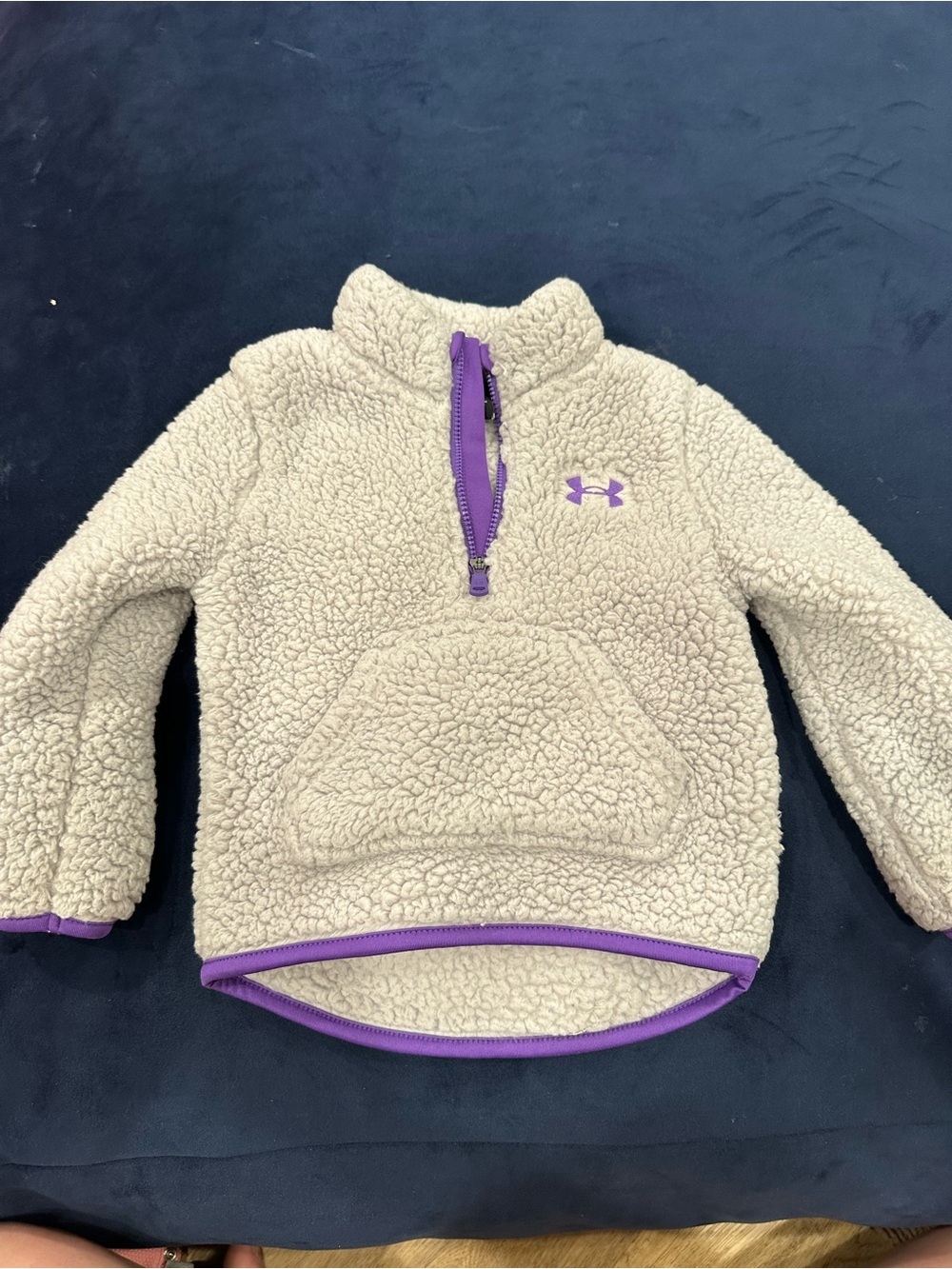 Under Armour Kids Grey Sherpa Pullover with Purple Accents